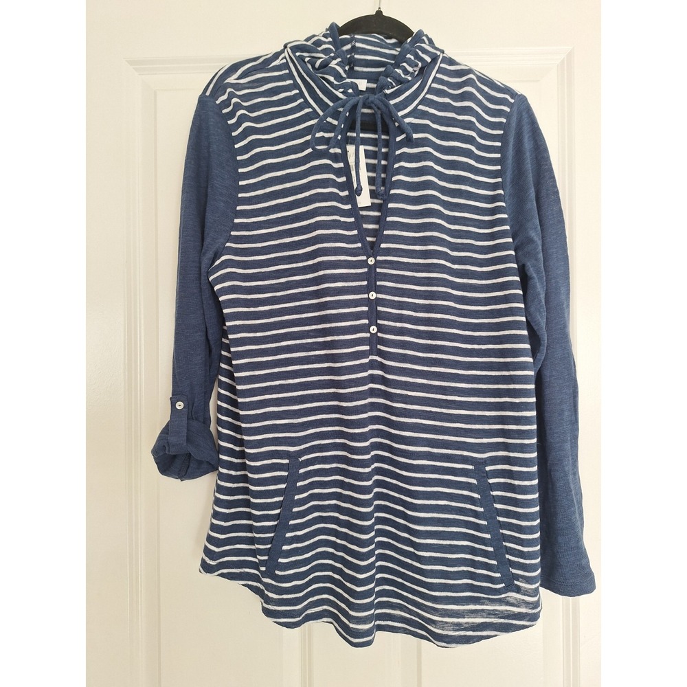 J Jill Blue White hoodie linen 58% size M